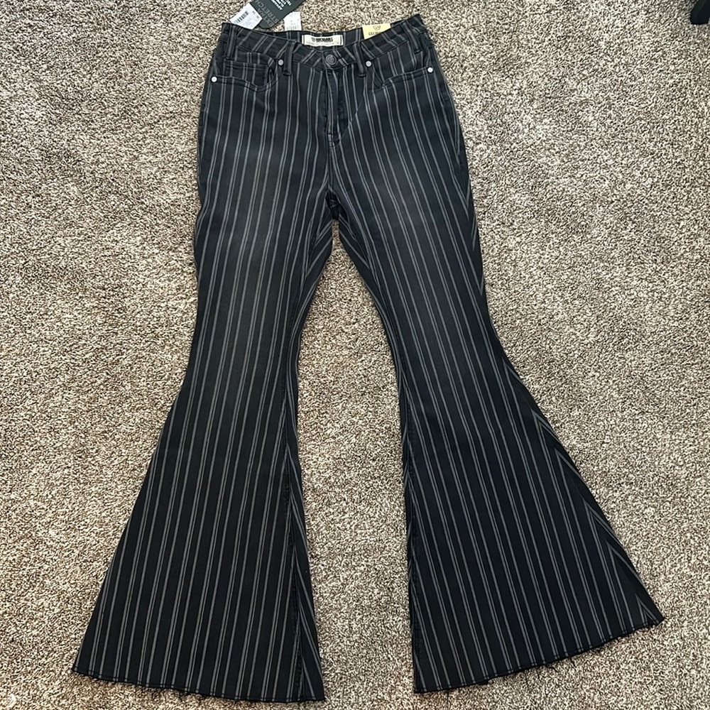 Strip Western High Rise Bell Bottom Stretch Jeans